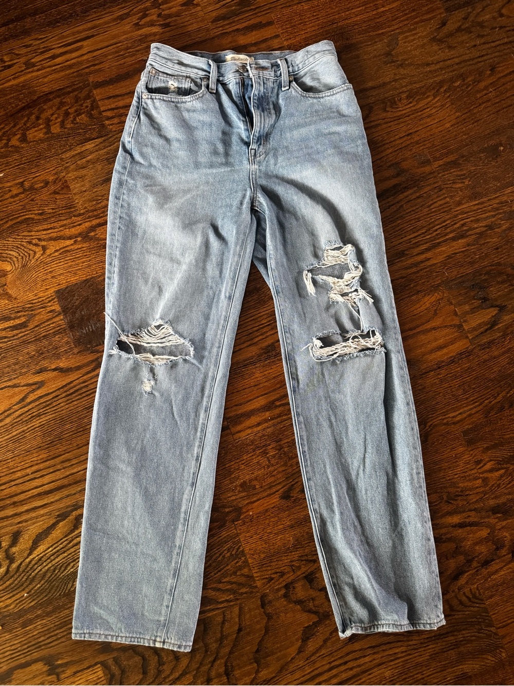 Madewell Women's Light Blue Straight-Leg Jeans with Brown Leather Patch